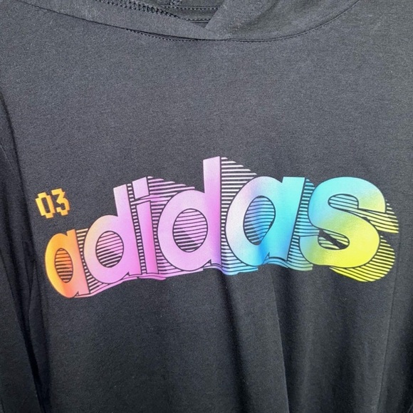 Adidas Kids Black Hoodie with Colorful Sleeve Graphics - Picture 4 of 5